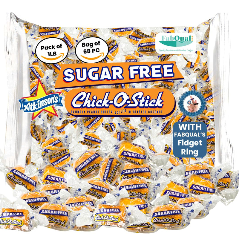 FabQual's Bundle - Atkinson Candy 1LB Sugar Free Chick O Sticks Candy bulk Sugar Free Chico Sticks Candy Bulk Best Sugar Free Candy Chickostick Candy Sugar Free Peanut Butter Bars Candy with Ring