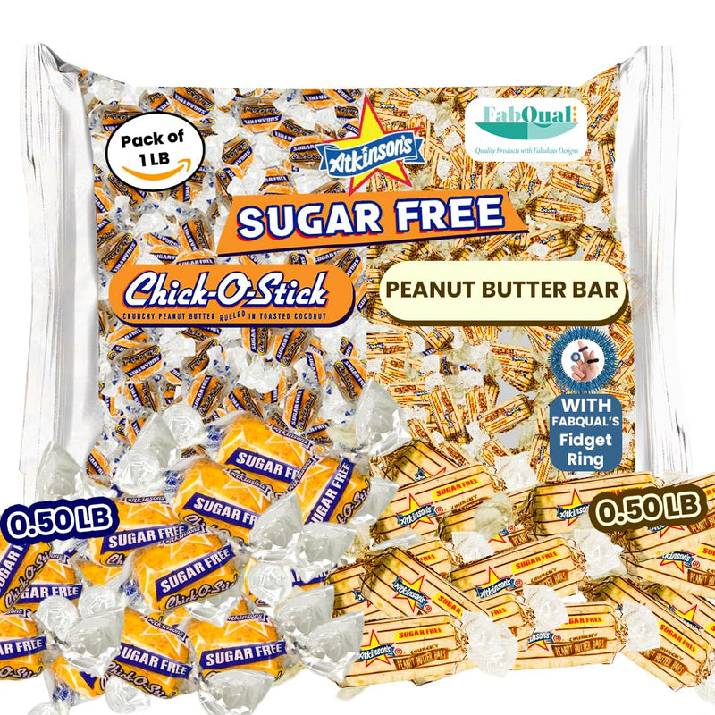 FabQual's Sugar Free 1LB Combo (64 Count) - Atkinson Sugar Free Peanut Butter Bars 0.5LB + Sugar Free Chick O Sticks Candy 0.5LB I Sugar Free Chico Sticks Candy Bulk Sugar Free Peanut Butter Candy