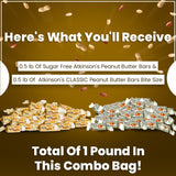 FabQual's 1LB Mixed Combo (64 Count) - Atkinson Peanut Butter Bars 0.5LB + Atkinsons Sugar Free Peanut Butter Bars 0.5LB | Sugar Free Candy Bars Bulk Peanut Butter Bars Candy Peanut Butter Logs Bulk