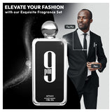 Mens Cologne Gift Set with 9pm Afnan 9pm Cologne for Men Eau De Parfum Men Afnan 9 pm cologne for men 9pm in a Satin Gift Bag with Pen, Two Tie Pins, Cuffling Set & Perfume Travel Refillable