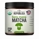La Republica Lion's Mane Organic Mushroom Matcha Powder - 60 Servings Full Fruiting-Body Lion’s Mane — Dual-extracted Lion’s Mane from full fruiting bodies with no fillers.