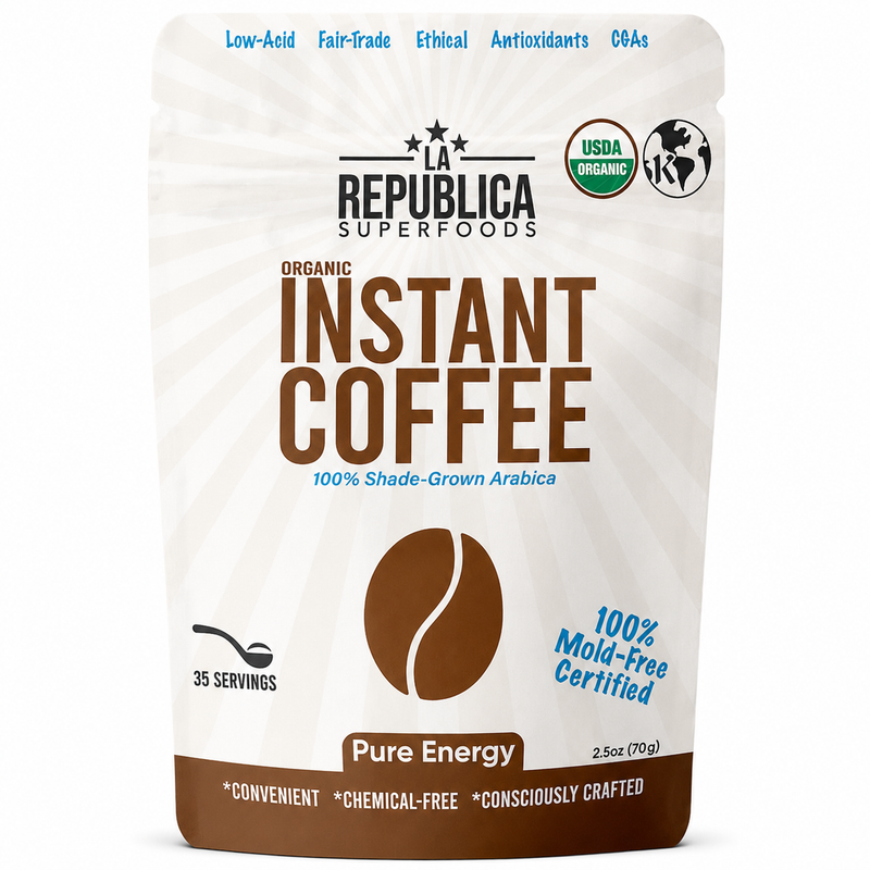 La Republica Organic Instant Coffee, Medium Roast Arabica - 35 Servings USDA Organic Arabica Coffee — Premium organic instant coffee made from carefully selected Arabica beans.