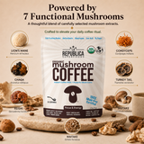 La Republica Organic Instant Mushroom Coffee, 100% Arabica - 35 Servings 100% Arabica Instant Coffee blended with Lion's Mane, Chaga, Reishi, Cordyceps & Turkey Tail