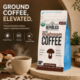 La Republica Organic Ground Mushroom Coffee, Medium Roast - 60 Servings 7 Mushroom Superfood Blend — Organic Arabica coffee blended with Lion’s Mane, Chaga, Reishi, Cordyceps & more.