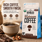 La Republica Organic Ground Mushroom Coffee, Medium Roast - 60 Servings 7 Mushroom Superfood Blend — Organic Arabica coffee blended with Lion’s Mane, Chaga, Reishi, Cordyceps & more.