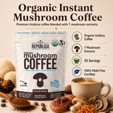 La Republica Organic Instant Mushroom Coffee, 100% Arabica - 35 Servings 100% Arabica Instant Coffee blended with Lion's Mane, Chaga, Reishi, Cordyceps & Turkey Tail