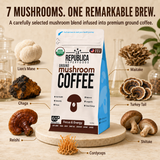 La Republica Organic Ground Mushroom Coffee, Medium Roast - 60 Servings 7 Mushroom Superfood Blend — Organic Arabica coffee blended with Lion’s Mane, Chaga, Reishi, Cordyceps & more.