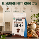 La Republica Organic Ground Mushroom Coffee, Medium Roast - 60 Servings 7 Mushroom Superfood Blend — Organic Arabica coffee blended with Lion’s Mane, Chaga, Reishi, Cordyceps & more.
