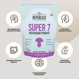 La Republica USDA Organic Super 7 Mushroom Powder - 7 Mushroom Extract Blend — Reishi, Chaga, Lion’s Mane, Turkey Tail, Shiitake, Cordyceps & Maitake in one powder