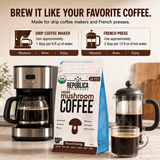 La Republica Organic Ground Mushroom Coffee, Medium Roast - 60 Servings 7 Mushroom Superfood Blend — Organic Arabica coffee blended with Lion’s Mane, Chaga, Reishi, Cordyceps & more.