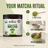La Republica Lion's Mane Organic Mushroom Matcha Powder - 60 Servings Full Fruiting-Body Lion’s Mane — Dual-extracted Lion’s Mane from full fruiting bodies with no fillers.