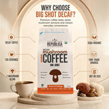 La Republica Big Shot Organic Decaf Mushroom Coffee - 120 Servings - 7 Mushroom Decaf Blend — Organic decaf coffee combined with Lion’s Mane, Chaga, Reishi, Cordyceps and more