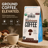 La Republica Organic Ground Mushroom Coffee, Medium Roast - 60 Servings - 7 Mushroom Superfood Blend — Organic Arabica coffee blended with Lion’s Mane, Chaga, Reishi, Cordyceps & more