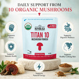 La Republica Titan10 Organic Mushroom Powder 3oz for Focus, Immunity, Energy, Gut Health, and Skin (85 Servings)