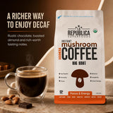 La Republica Big Shot Organic Decaf Mushroom Coffee - 120 Servings - 7 Mushroom Decaf Blend — Organic decaf coffee combined with Lion’s Mane, Chaga, Reishi, Cordyceps and more