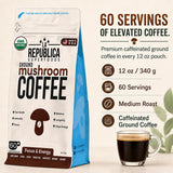 La Republica Organic Ground Mushroom Coffee, Medium Roast - 60 Servings - 7 Mushroom Superfood Blend — Organic Arabica coffee blended with Lion’s Mane, Chaga, Reishi, Cordyceps & more