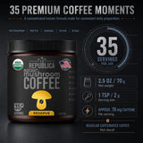 La Republica Elite Organic Instant Mushroom Coffee - 35 Servings - 50% More Mushrooms + L-Theanine — Premium Elite blend with 7 dual-extracted, full-fruiting-body mushrooms