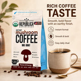 La Republica Big Shot Instant Organic Mushroom Coffee, 120 Servings - 7 Mushroom Superfood Blend — Organic Arabica instant coffee with Lion’s Mane, Reishi, Chaga, Cordyceps and more