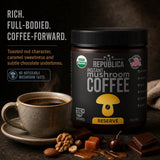 La Republica Elite Organic Instant Mushroom Coffee - 35 Servings - 50% More Mushrooms + L-Theanine — Premium Elite blend with 7 dual-extracted, full-fruiting-body mushrooms