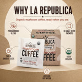 La Republica Organic Instant Mushroom Coffee, 10 Single-Serve Packs - 7 Organic Mushroom Blend — Reishi, Lion’s Mane, Chaga, Cordyceps, Turkey Tail, Shiitake & Maitake with organic coffee