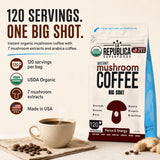 La Republica Big Shot Instant Organic Mushroom Coffee, 120 Servings - 7 Mushroom Superfood Blend — Organic Arabica instant coffee with Lion’s Mane, Reishi, Chaga, Cordyceps and more