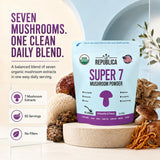 La Republica USDA Organic Super 7 Mushroom Powder - 7 Mushroom Extract Blend — Reishi, Chaga, Lion’s Mane, Turkey Tail, Shiitake, Cordyceps & Maitake in one powder