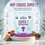 La Republica USDA Organic Super 7 Mushroom Powder - 7 Mushroom Extract Blend — Reishi, Chaga, Lion’s Mane, Turkey Tail, Shiitake, Cordyceps & Maitake in one powder