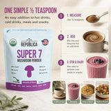 La Republica USDA Organic Super 7 Mushroom Powder - 7 Mushroom Extract Blend — Reishi, Chaga, Lion’s Mane, Turkey Tail, Shiitake, Cordyceps & Maitake in one powder