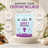 La Republica USDA Organic Super 7 Mushroom Powder - 7 Mushroom Extract Blend — Reishi, Chaga, Lion’s Mane, Turkey Tail, Shiitake, Cordyceps & Maitake in one powder