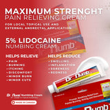 Dr. Numb 5% Lidocaine Numbing Cream, Fast-Acting Maximum Strength Topical Anesthetic Pain Relief Burn Itch Numb Cream with Vitamin E for Hemorrhoid Treatment, Local and Anorectal Uses - 30g