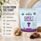 La Republica USDA Organic Super 7 Mushroom Powder - 7 Mushroom Extract Blend — Reishi, Chaga, Lion’s Mane, Turkey Tail, Shiitake, Cordyceps & Maitake in one powder
