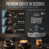 La Republica Decaf Elite Organic Instant Mushroom Coffee - 35 Servings 50% More Mushrooms + L-Theanine — Premium decaf mushroom coffee with 7 dual-extracted, full-fruiting-body mushrooms