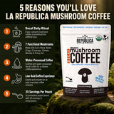 La Republica Decaf Organic Mushroom Coffee With 7 Mushrooms - 35 Servings Made with 7 Mushroom Fruiting Body Extracts