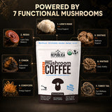 La Republica Decaf Organic Mushroom Coffee With 7 Mushrooms - 35 Servings Made with 7 Mushroom Fruiting Body Extracts