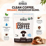 La Republica Decaf Organic Mushroom Coffee With 7 Mushrooms - 35 Servings Made with 7 Mushroom Fruiting Body Extracts