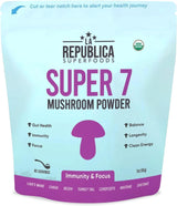 LRLA SUPERFOODS La Republica Super 7 Mushroom Powder, USDA Organic Lion's Mane, Chaga, Reishi, Cordyceps, Maitake, Shiitake, Turkey Tail, Mushroom Supplement, Vegan, No fillers (3 oz)