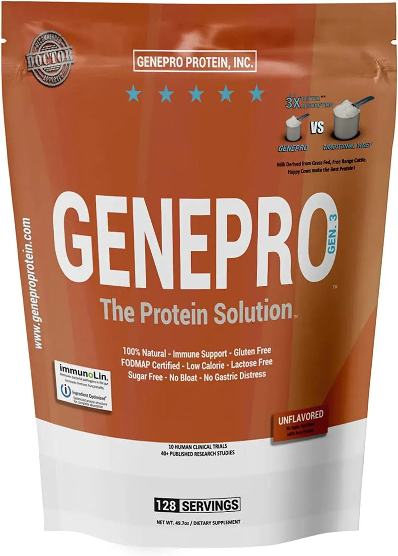 Genepro Unflavored Protein Powder - Lactose-Free, Gluten-Free, & Non-GMO Whey Isolate Supplement Shake (3rd Generation, 128 Servings)