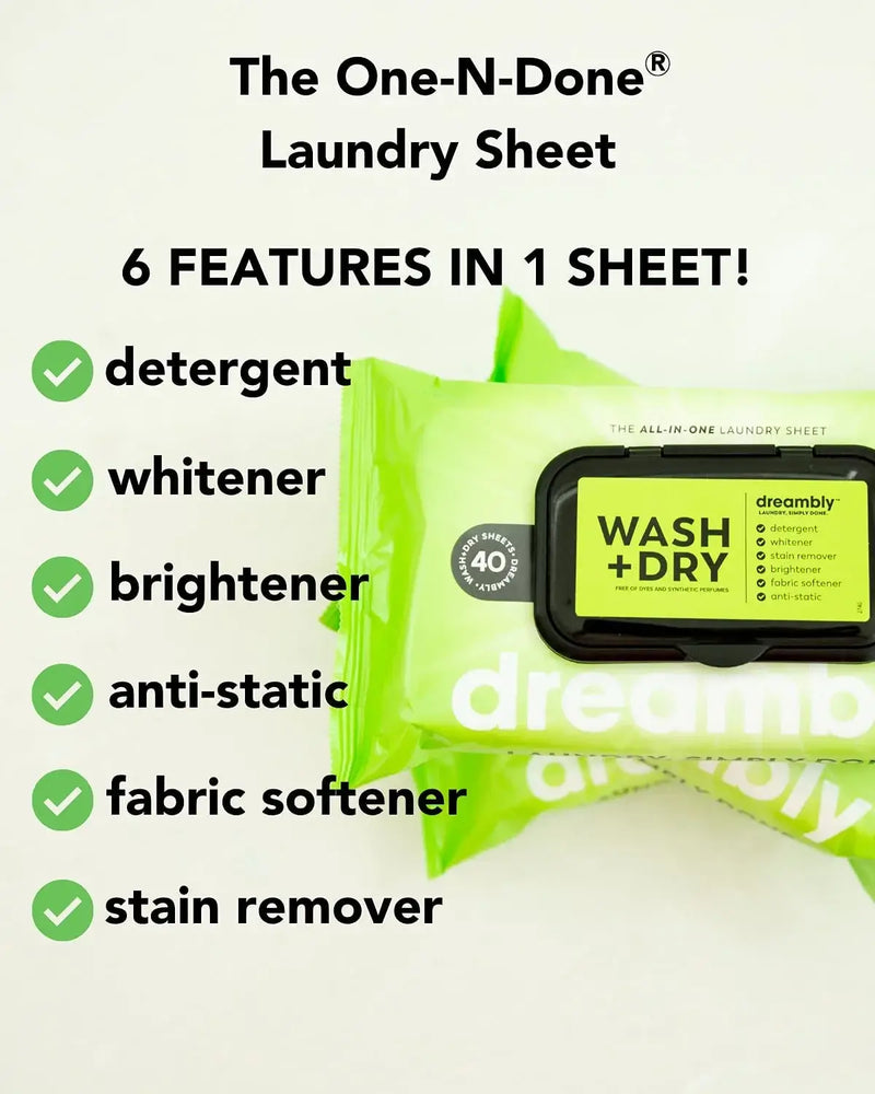Dreambly Natural Laundry Detergent Sheets for Washer and Dryer, Organic Hypoallergenic 6-in-1 Detergent, Stain Remover, Whitener, Brightener, Fabric Softener, Anti-Static, One-N-Done, 40 Sheets 1 Pack…