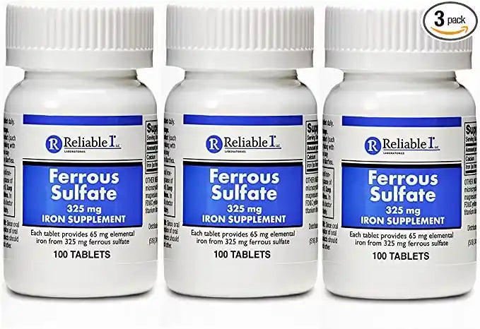 Ferrous Sulfate Iron 325 mg Generic for Feosol 100 Tablets Pack of 3…
