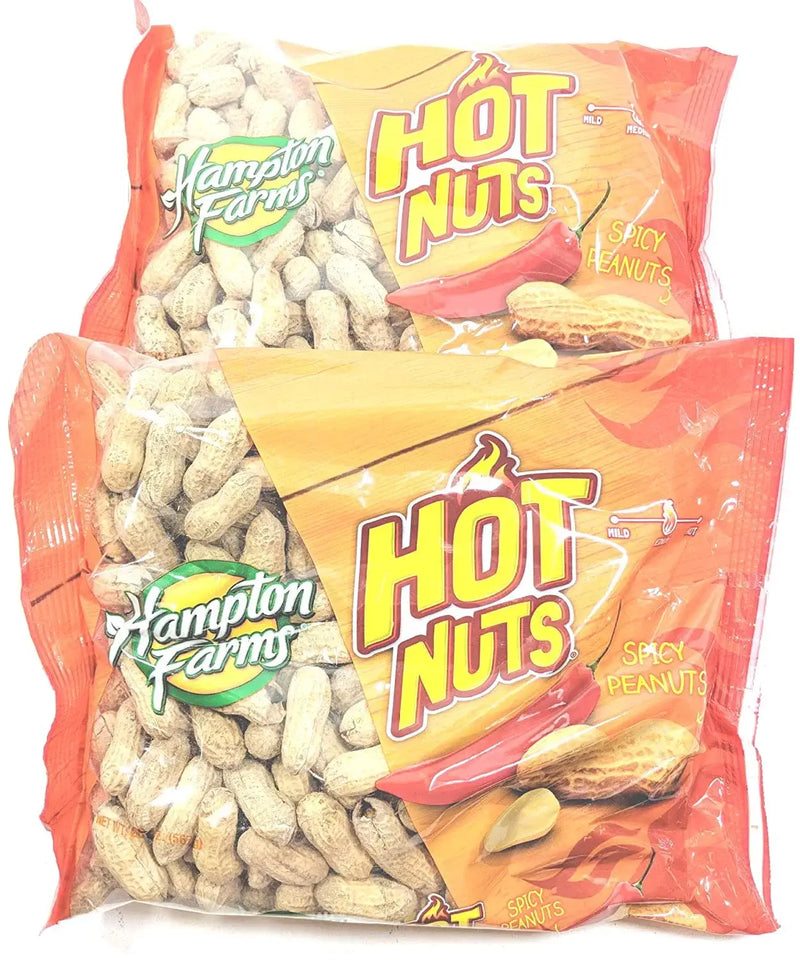 Hampton Farms Hot Nuts Spicy Peanuts Medium Heat 2 - 20oz Bags Always Fresh