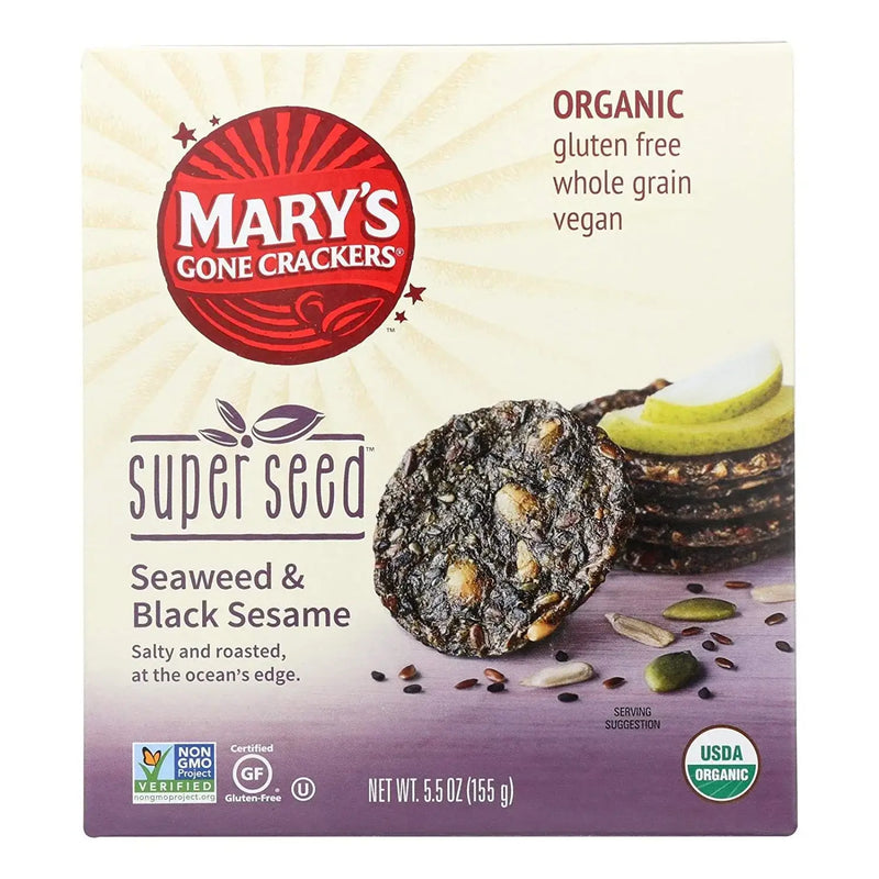 Mary's Gone Crackers Super Seed Seaweed & Black Sesame, 5.5 oz, (6-Pack, 6 x 5.5 oz. box)